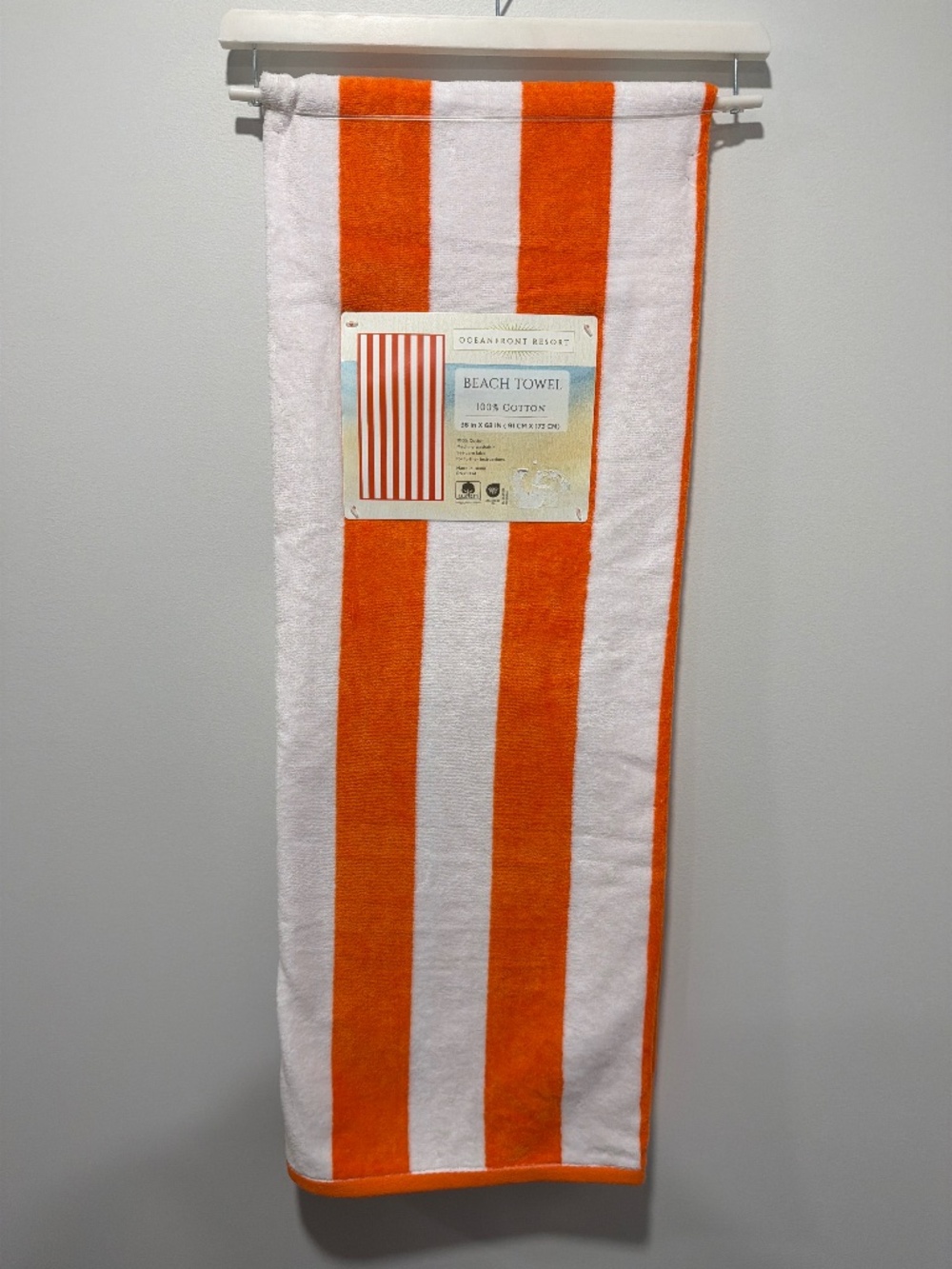 Orange White Cabana Stripe Large Cotton Beach Towel